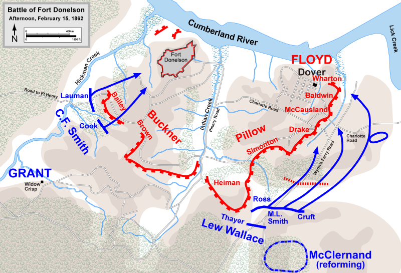 THE SITUATION AT FORT DONELSON ON THE AFTERNOON OF FEBRUARY 15. SOURCE: PUBLIC DOMAIN.
