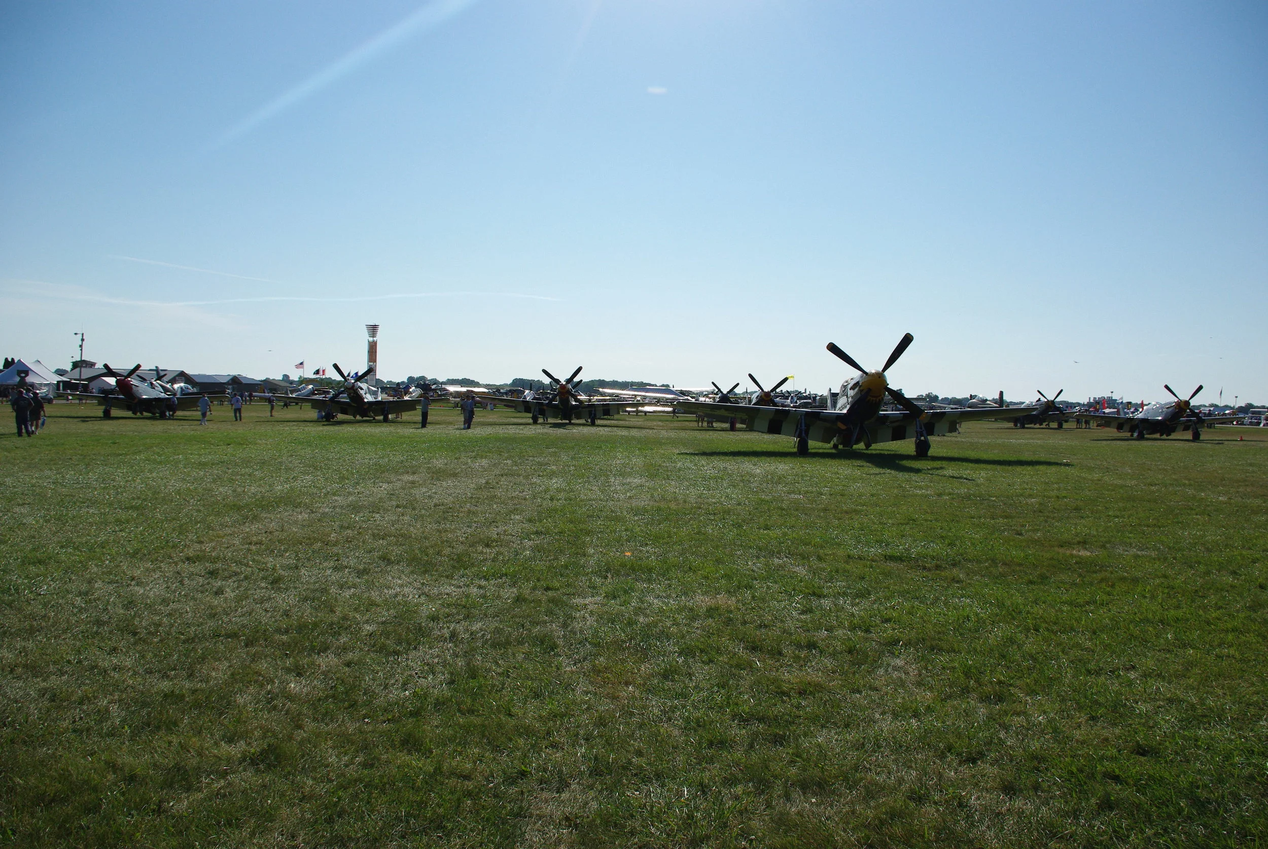 A group of Mustangs at the EAA Oshkosh airshow in 2011. Well over a hundred Mustangs remain airworthy, with many more in museums and on display at airshows. Source: Author.