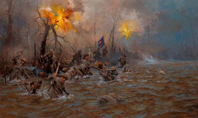 Breckenridge's Division, having sustained 1800 killed or wounded in less than an hour at the hands of 58 Union guns, retreat back across the river.