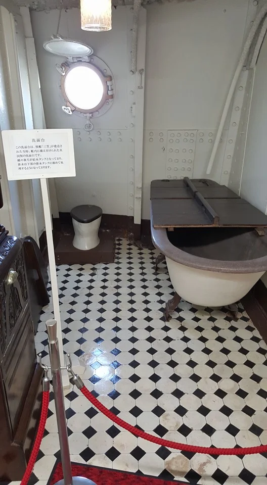 An officer's bathroom on the lower deck of the Mikasa. Photo: author.