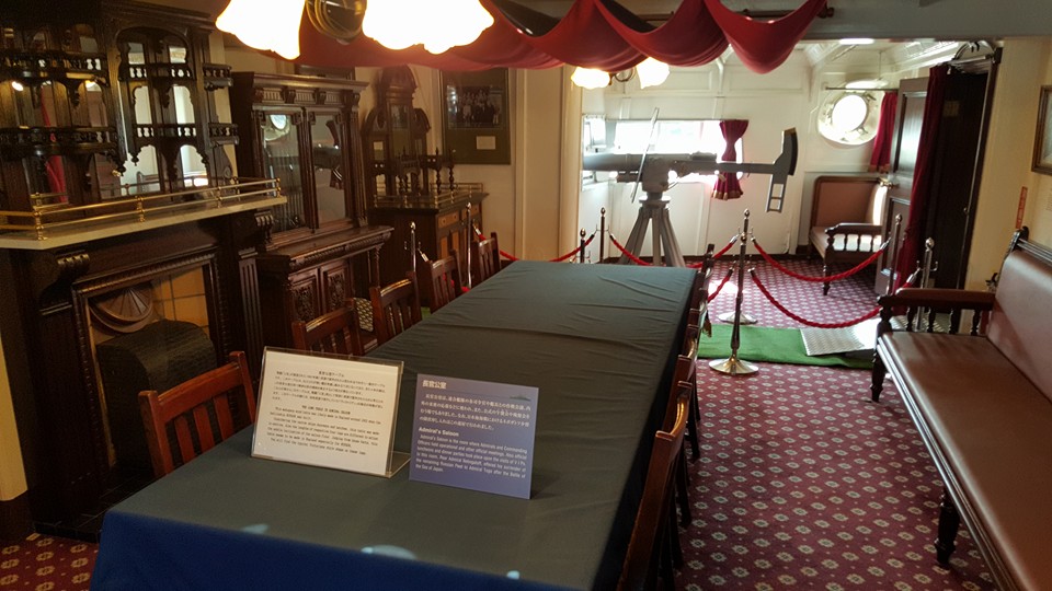The officer's wardroom on board the Mikasa. The stern cabins of the Mikasa have been the subject of a much more intense restoration effort.