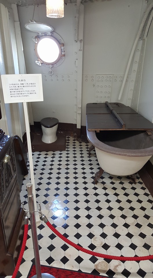 An officer's bathroom on the lower deck of the Mikasa. Photo: author.