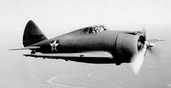 A Seversky P-43 Lancer in pre-war markings. The design already shares the jug-shaped fuselage which would distinguish the P-47. Photo: Wikipedia.