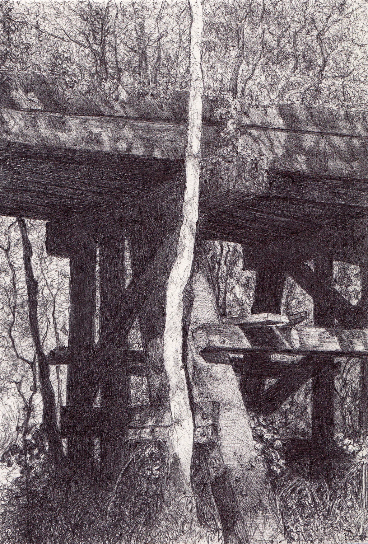 Abandoned GM&O Trestle, 4" 6", ball point pen, 2014