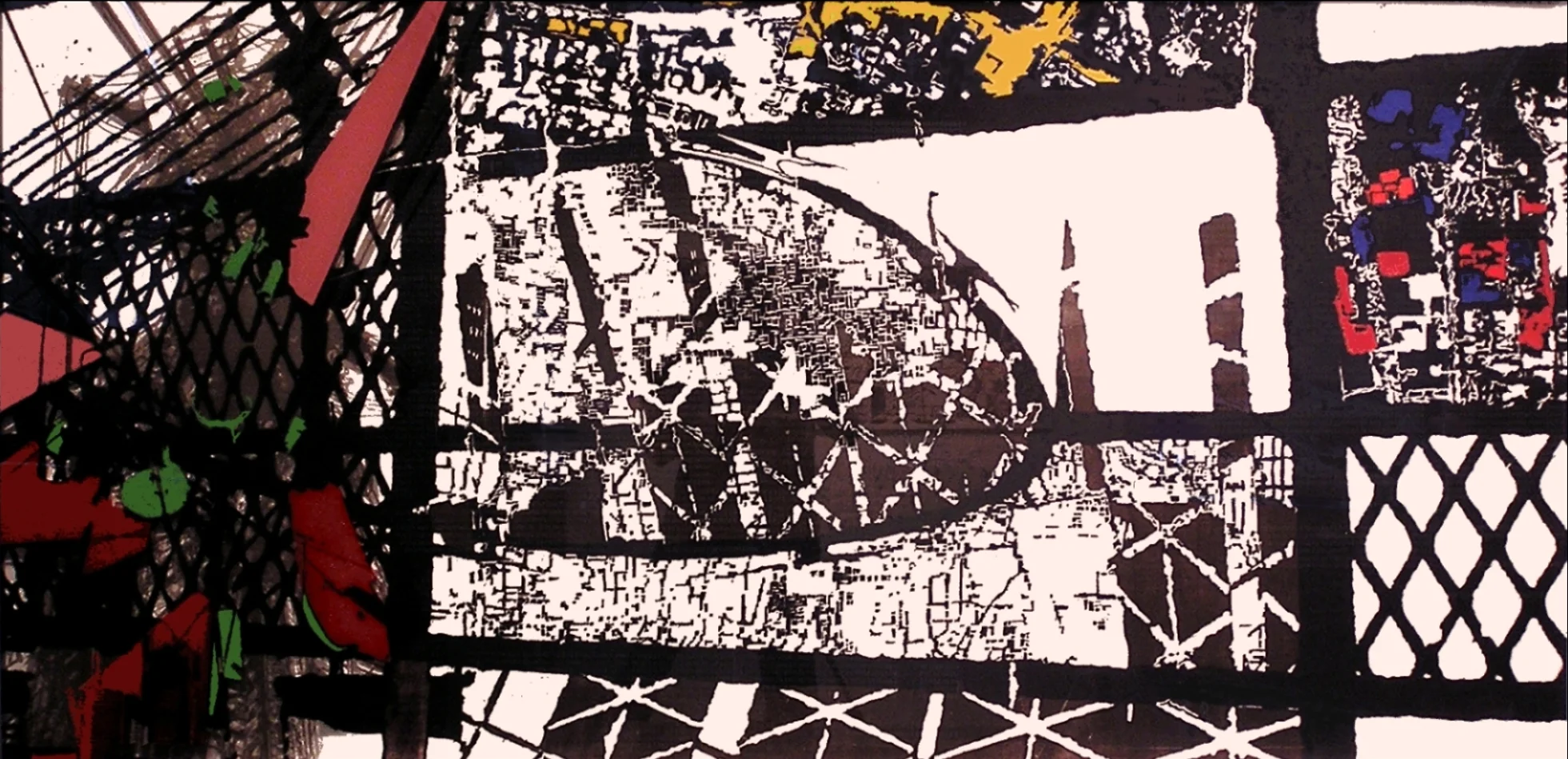 Digital Sprawl I, 36" x 72", relief and screen print on Rives and plexiglass, 2009