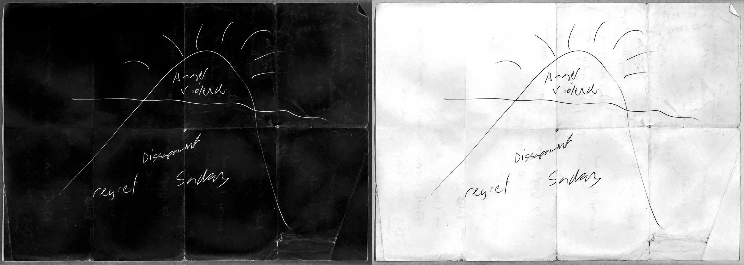 Matt Huppatz, Man Mountain (Night) (left), Man Mountain (Day) (right) 2012. Giclee prints on art paper, each 59.5cm x 84cm. Courtesy of the artist.