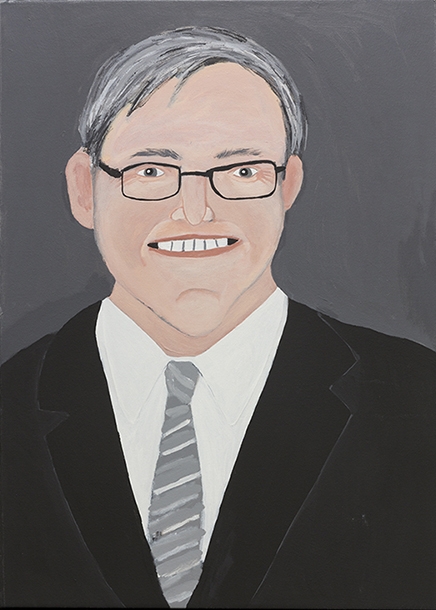 Vincent Namatijira, Kevin Rudd, 2016, acrylic on canvas, 91 x 67 cm. Courtesy of the artist, THIS IS NO FANTASY + dianne tanzer gallery and Iwantja Arts.