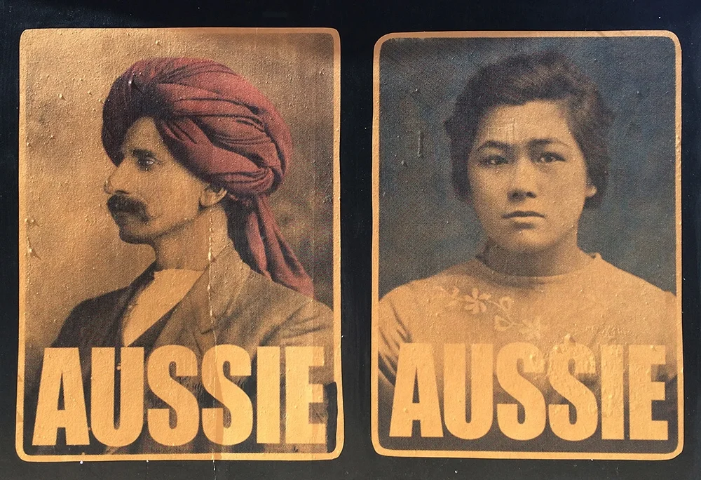 Street view of Peter Drew, Real Aussie series featuring Monga Khan and Dorothy Sym Choon, 2016, Melbourne, courtesy of the artist