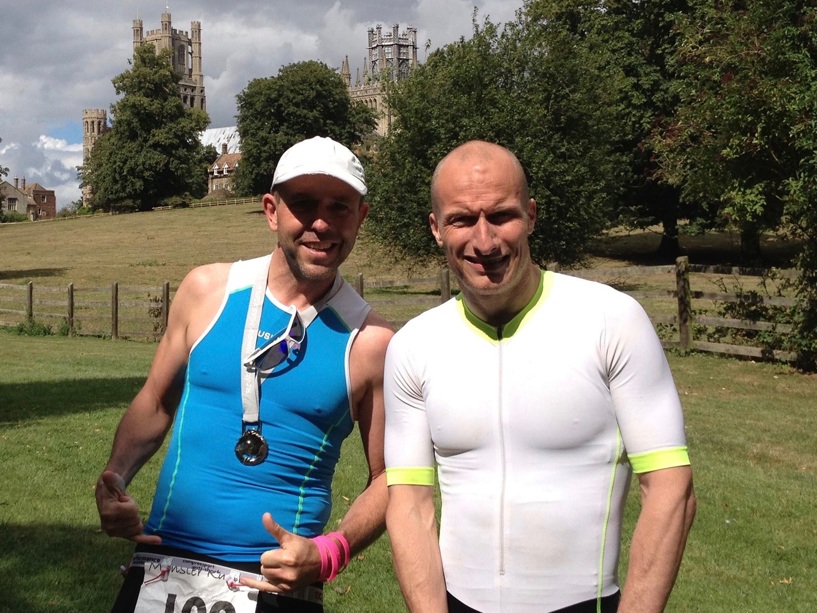 Post finish line pose at the Monster Middle Distance Triathlon 2016