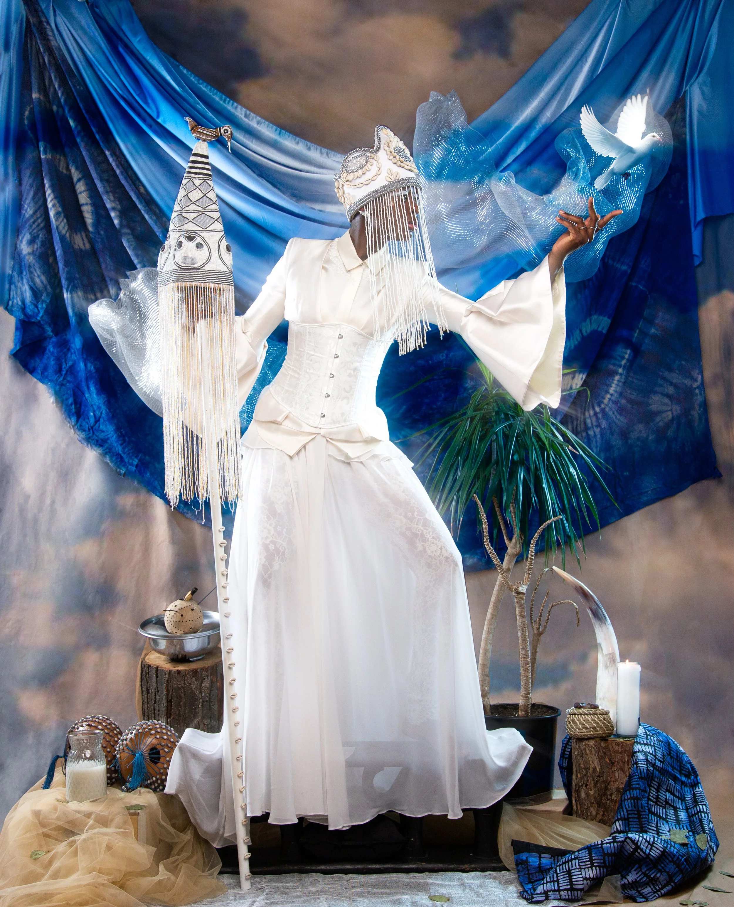 DESTINIE - DAUGHTERS OF THE DIASPORA - beaded headress and staff  _OBATALA_.jpg
