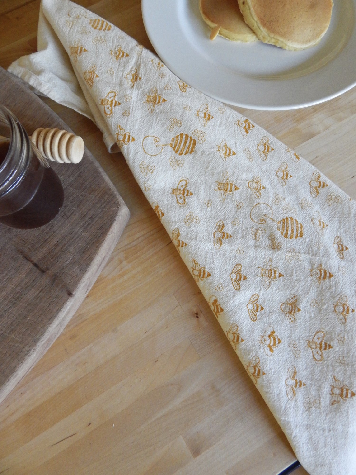 Honey Bee Kitchen Towel Flour Sack Tea Towel Hand Printed 