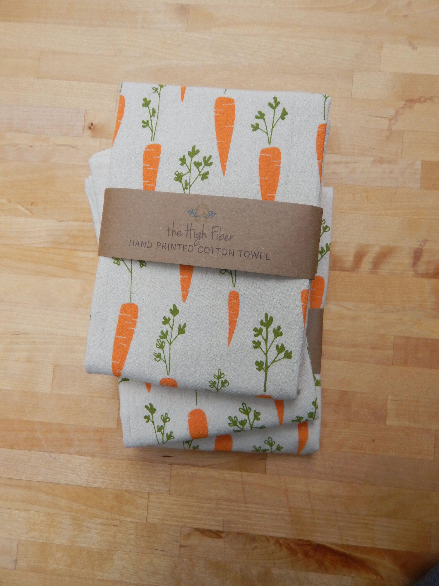 Kitchen Towel, Carrots, Handprinted Kitchen Towel, Carrot Towel