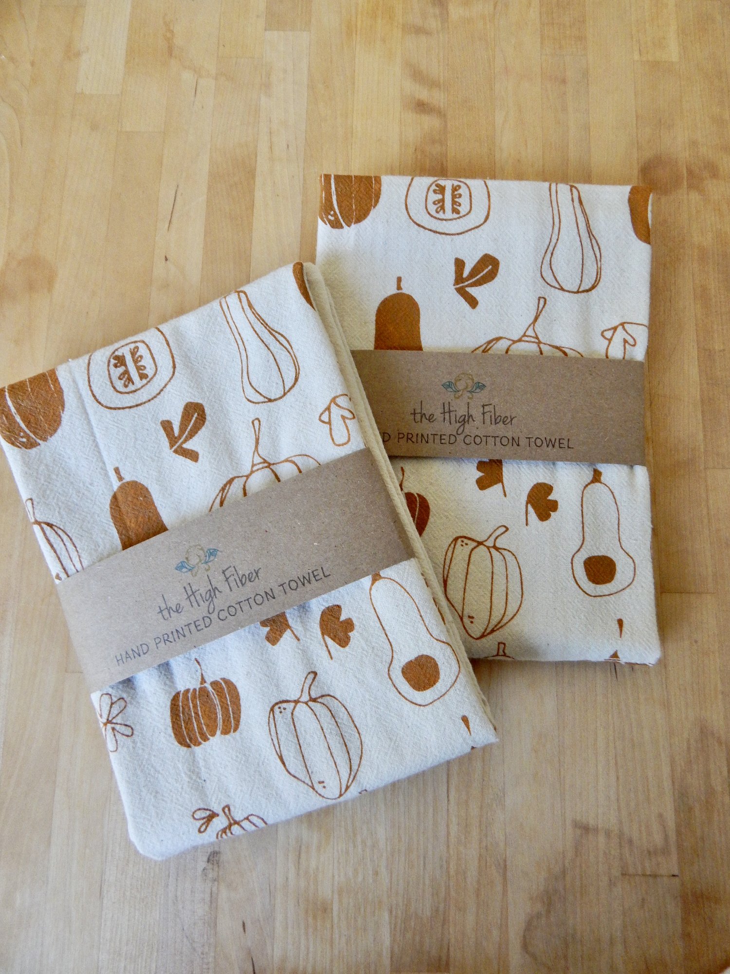 Kitchen Towel, Handprinted Winter Squash Towel, Decorative Gourd