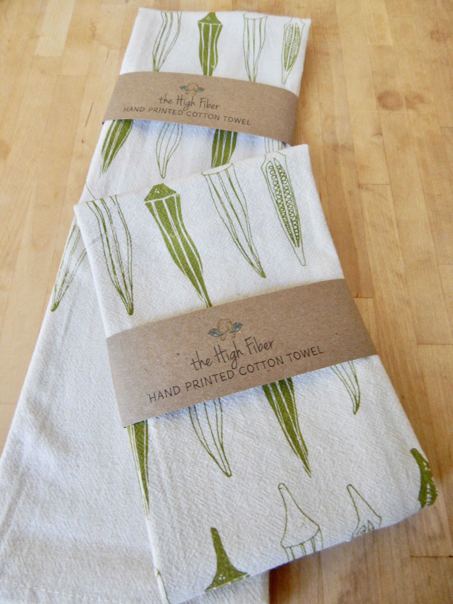 Kitchen Towel, Okra Kitchen Towel, Handprinted Kitchen Towel, Okra Print —  The High Fiber