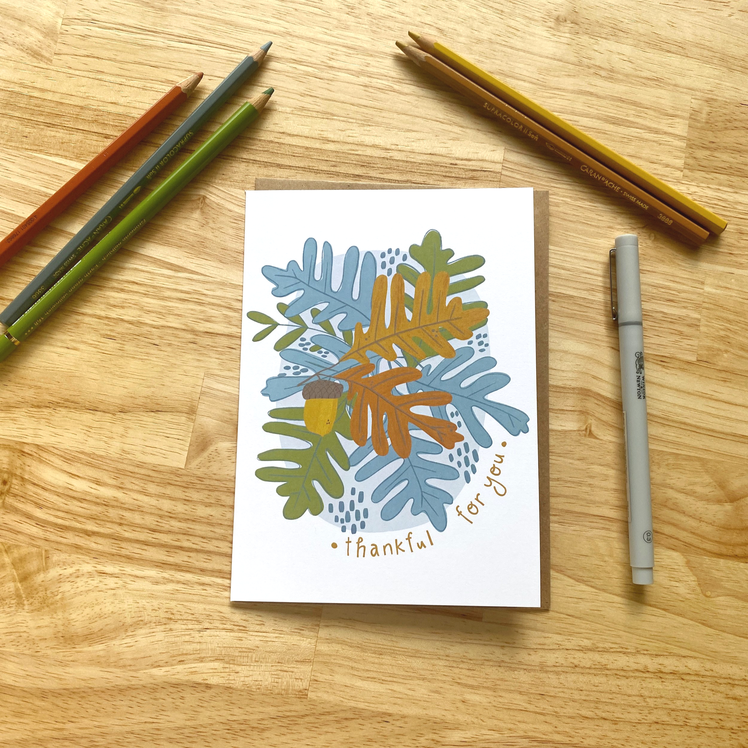 Autumn Thankful Card, Blank Inside, Greeting Card for Thanksgiving or Giving Thanks