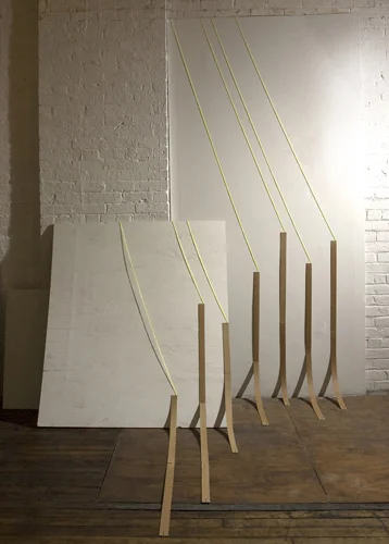Drawing a line, 2010 / cardboard, nails, masonry line, wood, paint / dimensions variable