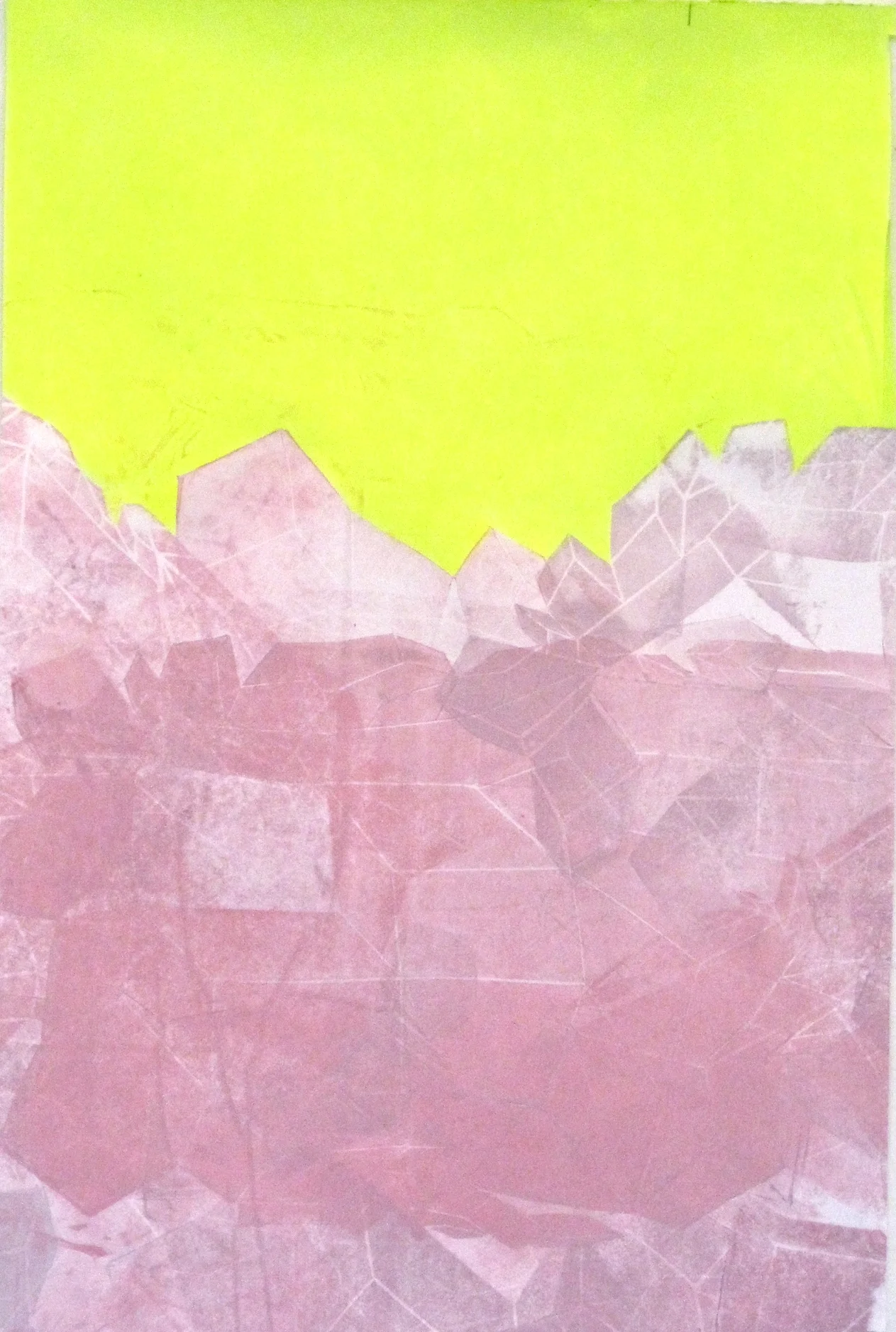 A forgotten island, 2014 / linoleum block print and acrylic on paper / 14 x 12 inches