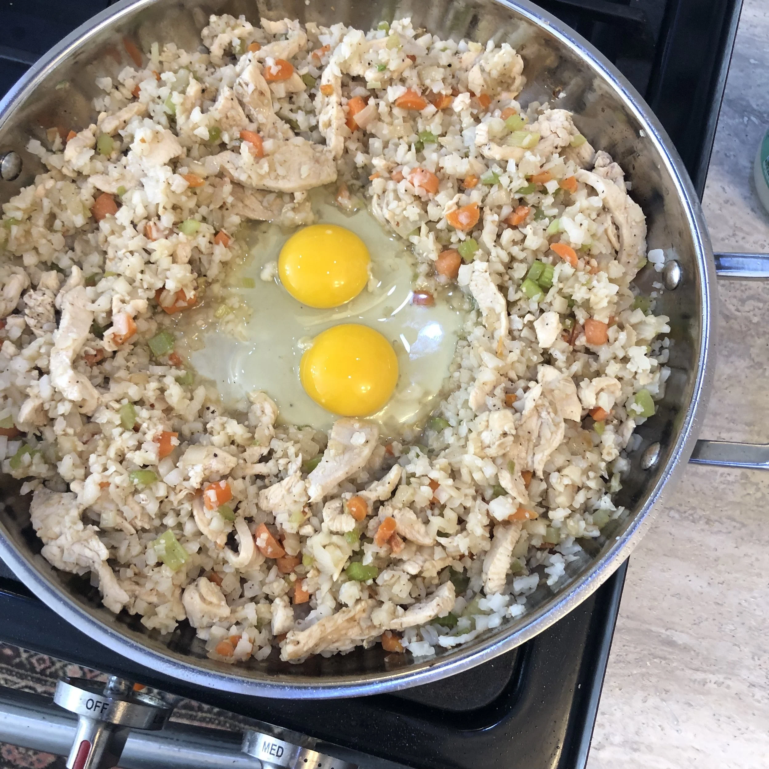 This is the pet that I do exactly like this every time, I’ve tried to just crack the eggs and stir them in and it’s just not the same, and I actually don’t like it if I just mix them in.