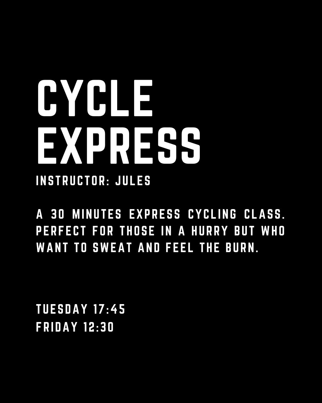 Get your indoor cycle boost in a short sharp and to the point 30 minute class 🚴