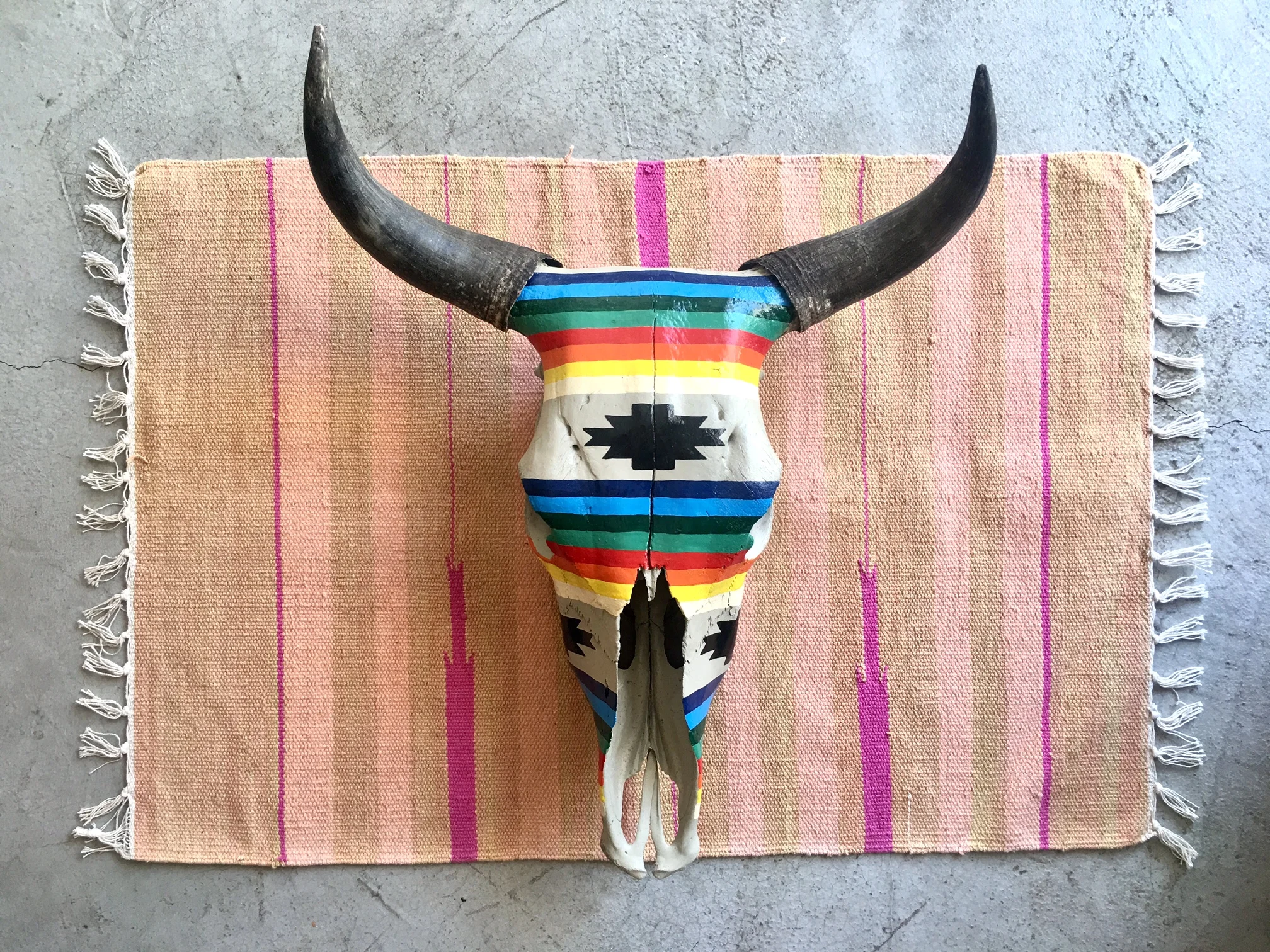 Hand Painted Serape Cow Skull 