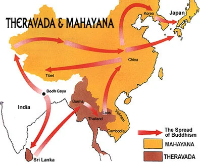Map of the spread of Buddhism across Asia from BuddhaNet.net