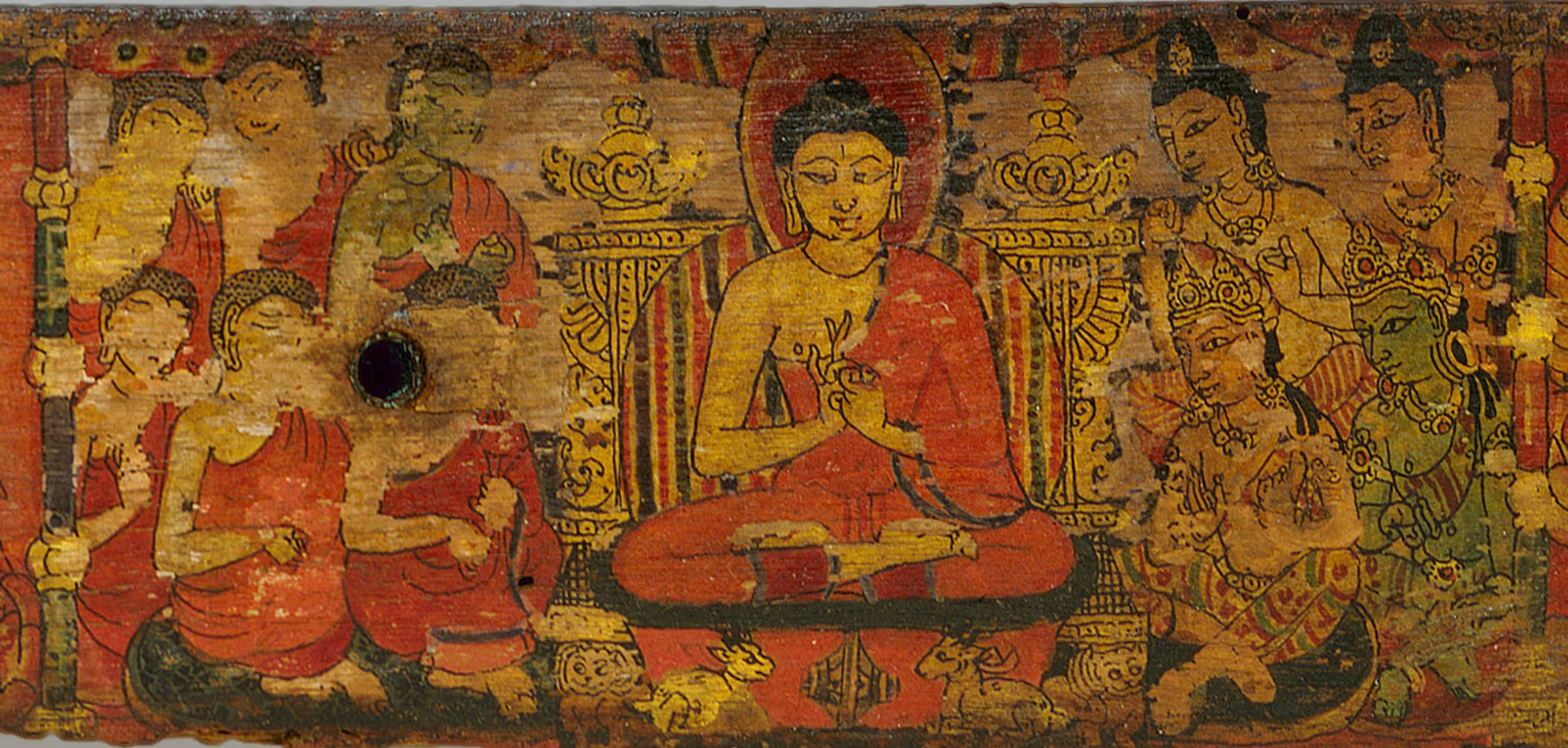 Detail from Book Cover of Manuscript of the Ashtasahasrika Prajnaparamita Sutra. 10th-11th century. Thakuri-Malla. Nepal. The Met .