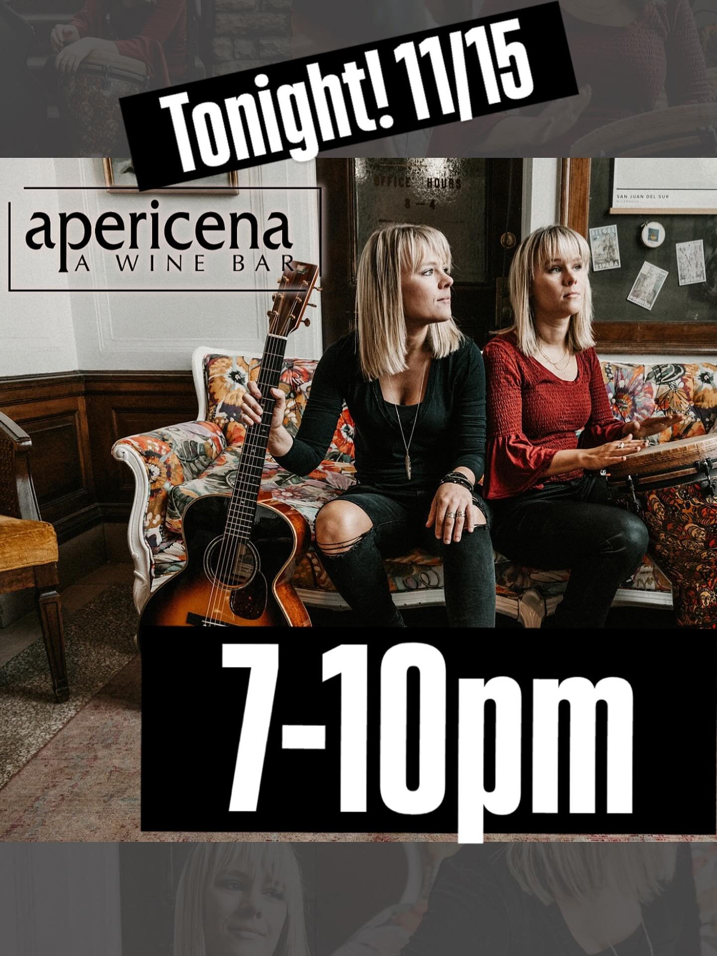 Ashley &amp; Brittany Thomas will be at @apericenawine tonight from 7-10pm! Stop by to hear their beautiful voices!
