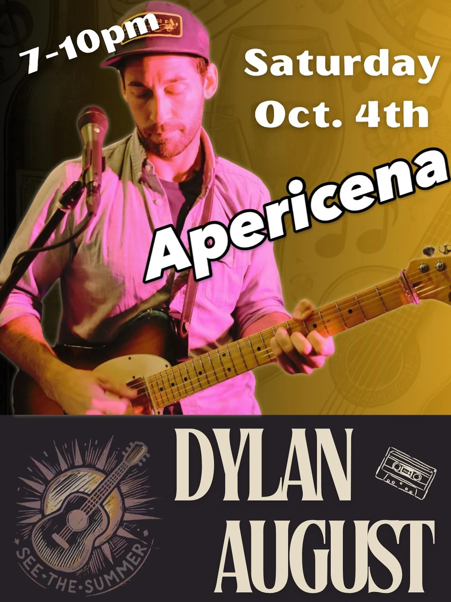 Dylan August will be at @apericenawine this Saturday (10/4) from 7-10pm. Stop by for a bit if you&rsquo;re free! 😎🎶