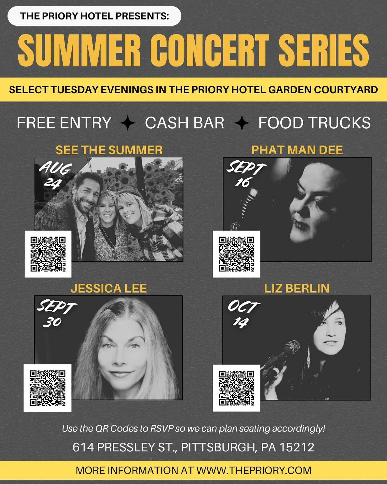 Very excited to be a part of the awesome concert series! Come to the @theprioryhotel this Tuesday to see us in the courtyard playing some tunes! Hope you can make it!