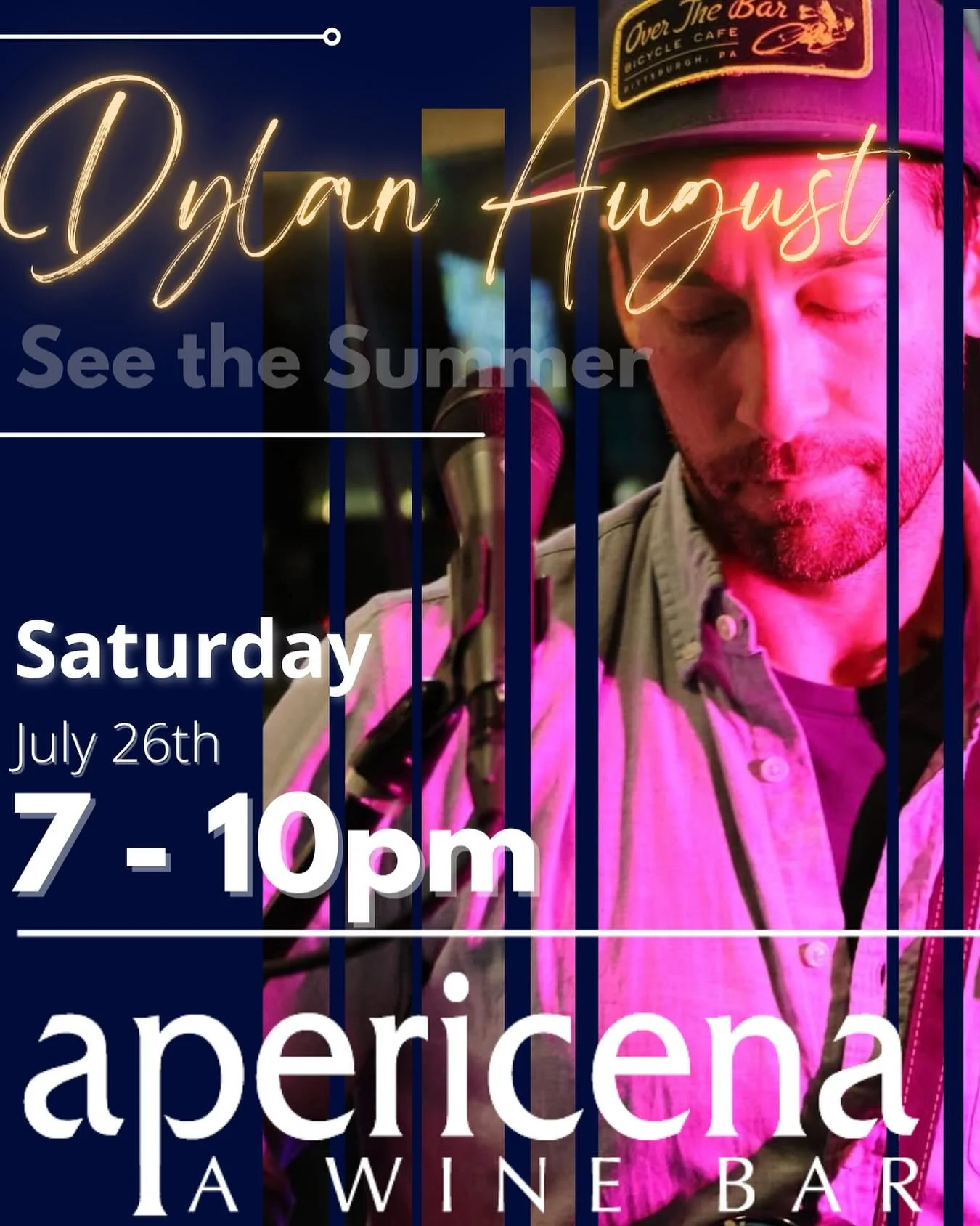 Dylan August will be at @apericenawine this Saturday (7/26) from 7-10pm. Stop by if you&rsquo;re free 🎶