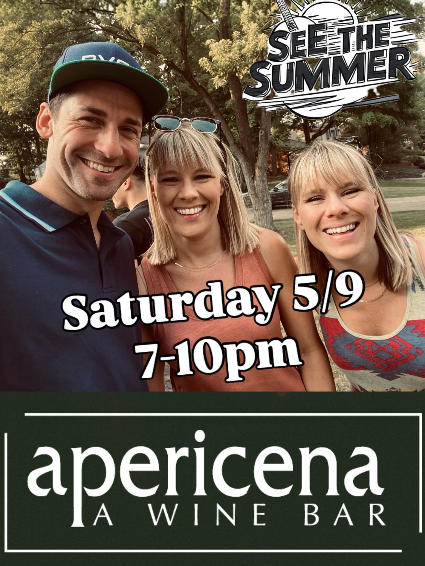 The full band will be playing this Saturday (5/9) at @apericenawine from 7-10pm. Looking forward to seeing everyone!