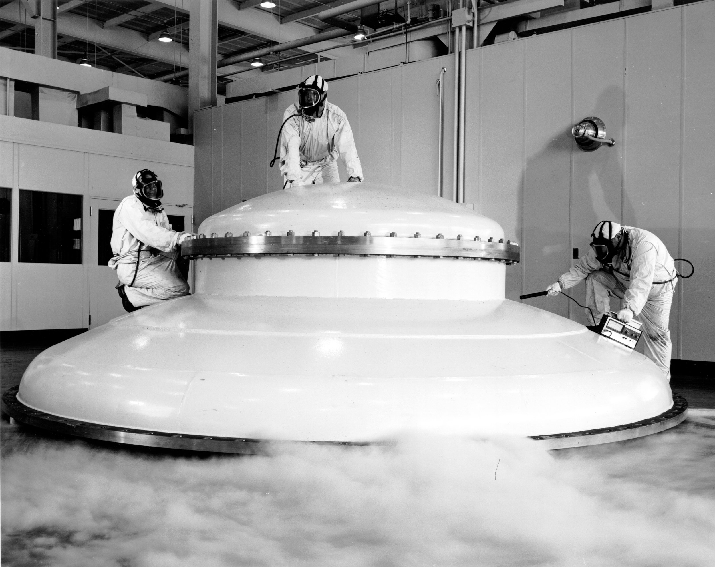 An impounded flying saucer, perhaps? Nope! A vacuum tank at the John H. Glenn Research Center.