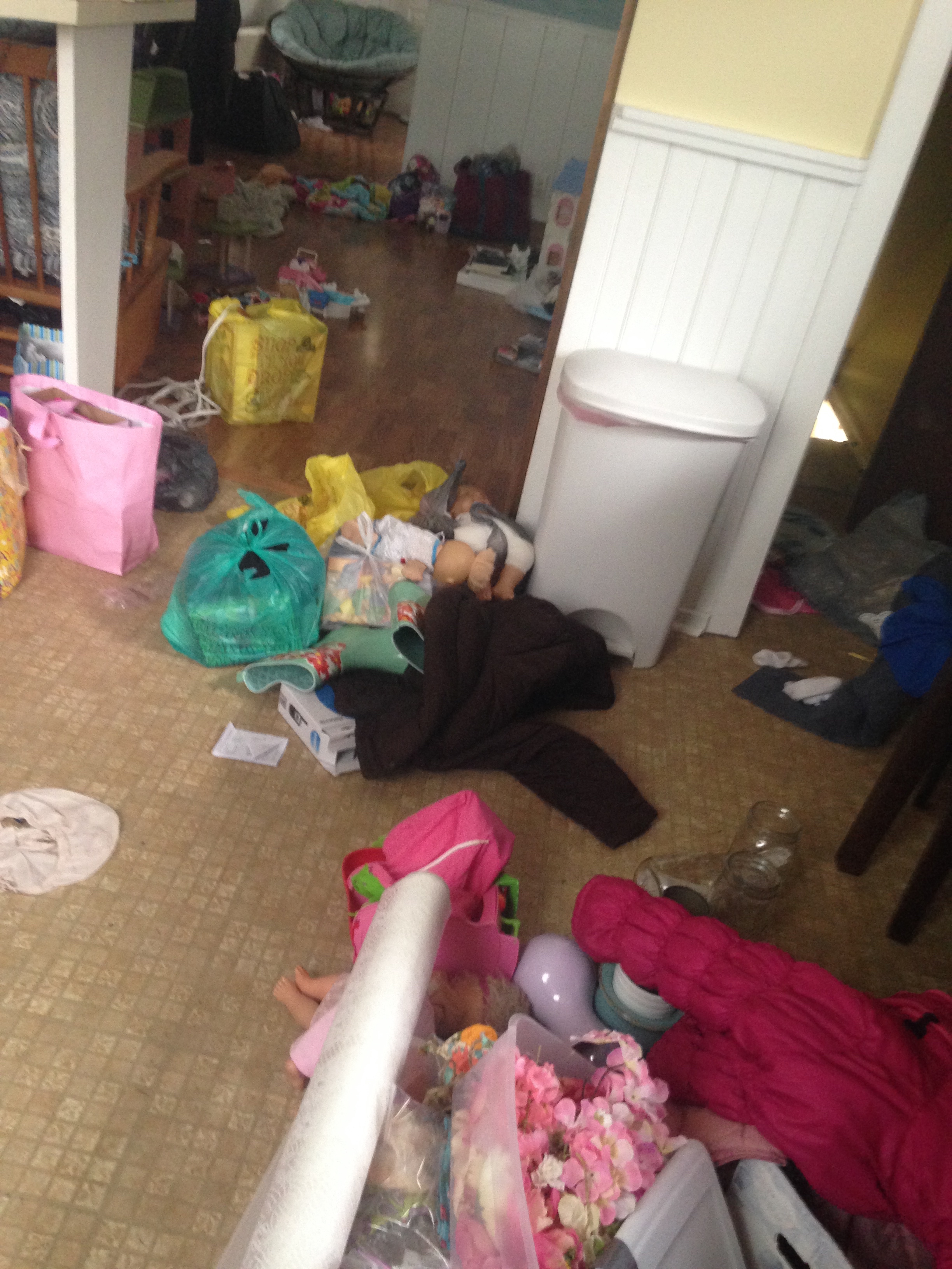 So. Much. Stuff. This is what our kitchen/dining room floor looked like.