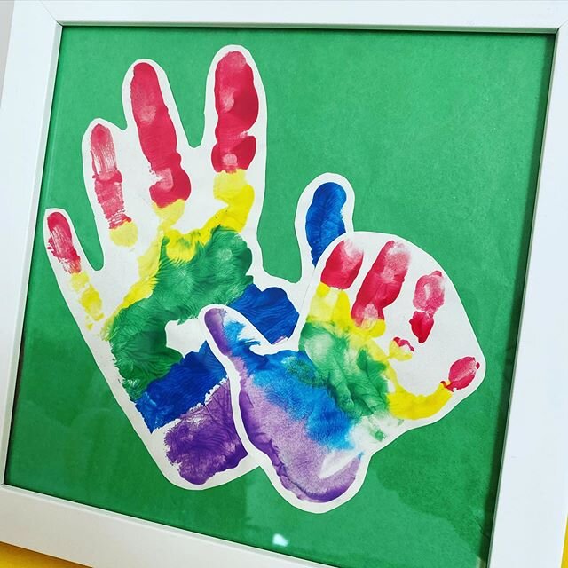 Our lockdown hand rainbow (mother and son, not someone with weird sized hands). I feel it&rsquo;s unfinished somehow. Any suggestions dear followers?