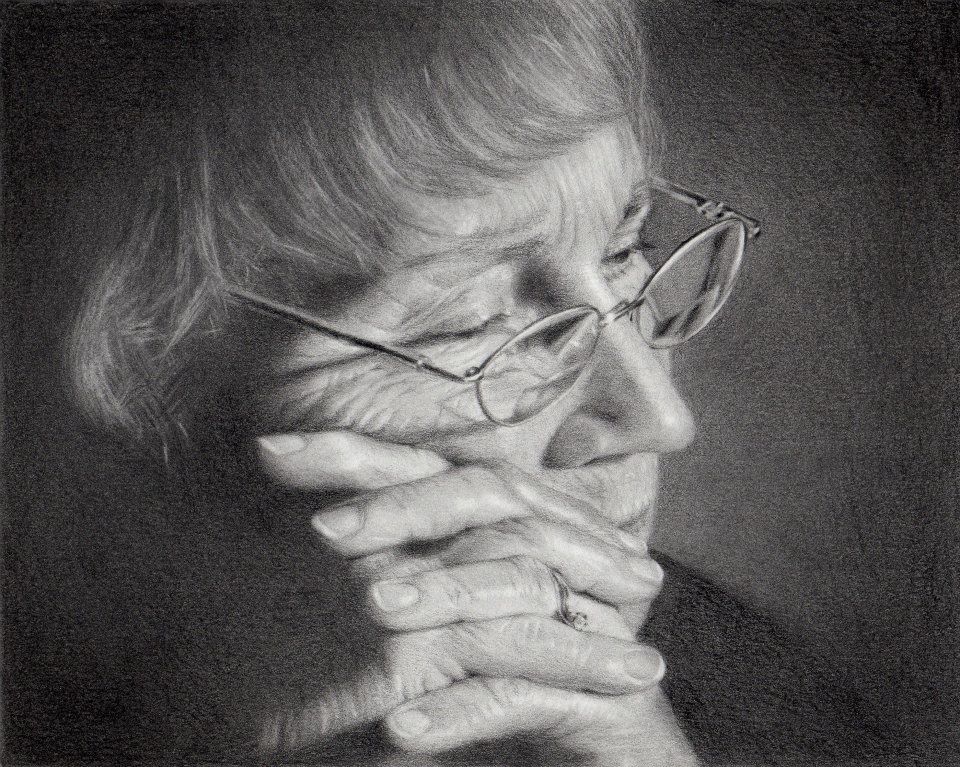 Portrait of Ginny Winston in graphite and charcoal, by her daughter, Charlene M. Brown Fine Art