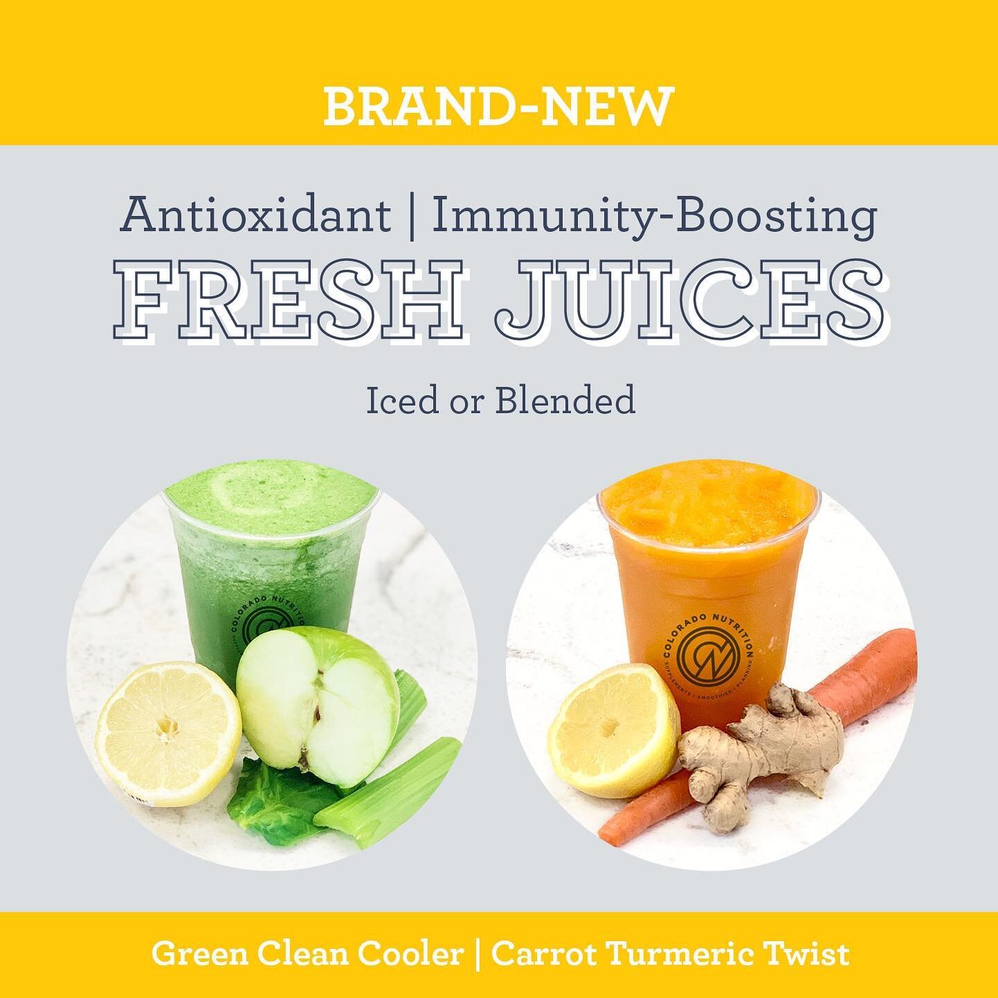 ANNOUNCING OUR BRAND-NEW FRESH JUICES 🥕 We really love a good, healthy juice! 

When juice is consumed around active times of your day, it can be a great way to benefit from all of their micronutrients and have a delicious treat!

These are zesty, r