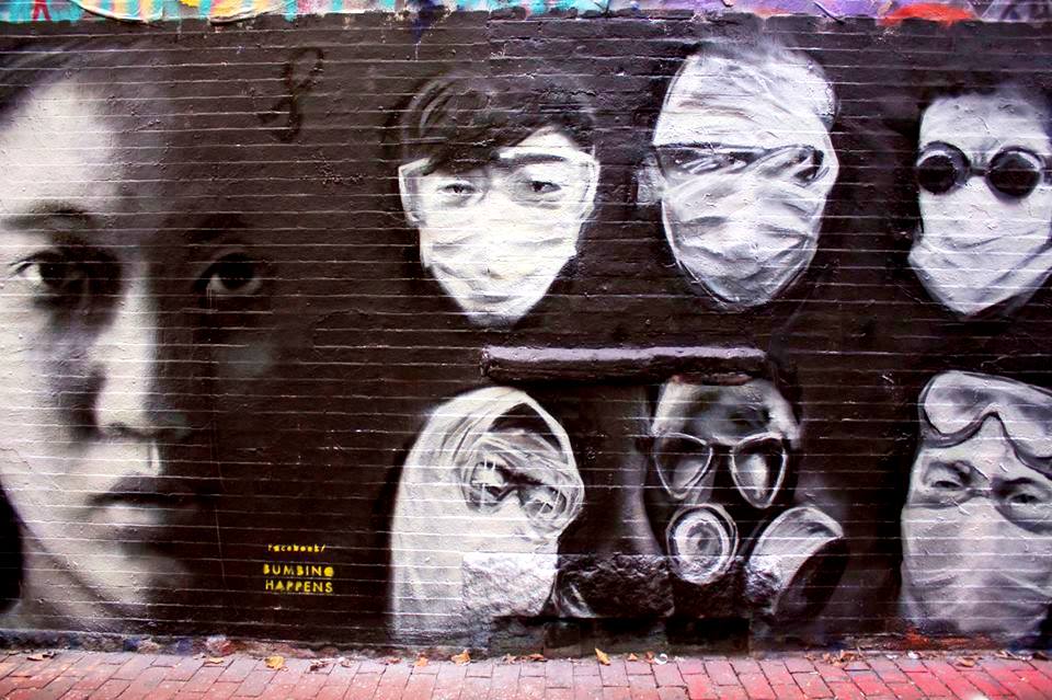 This image shows a portrait of Rachel Chang (photographer) along with 6 other protesters. One of the protesters here was able to reach out to us when he saw the image via Facebook.