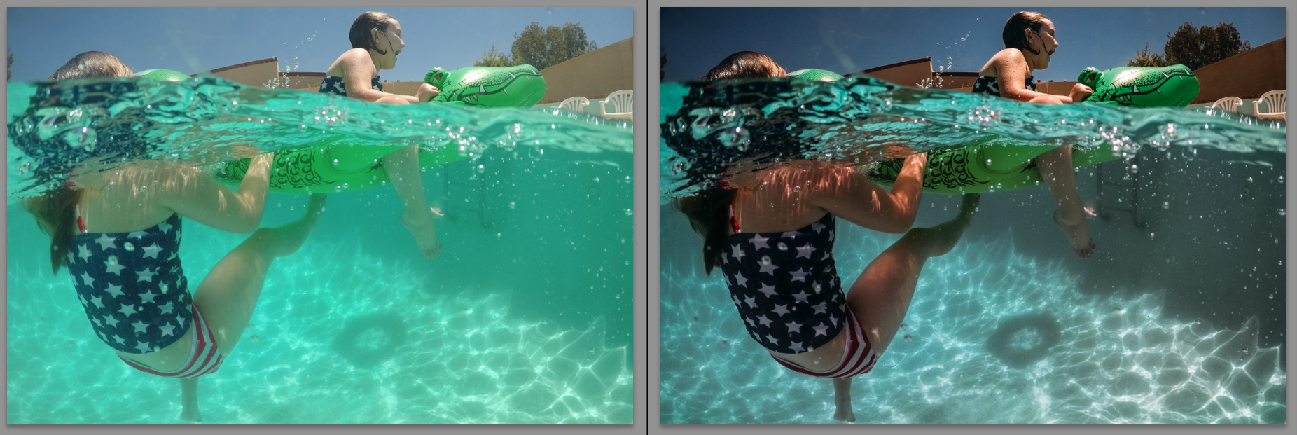 The Starting preset for this image was- Half Above- Half Below. I then brushed the area above the water to lower some of the magenta and make the sky a natural color.
