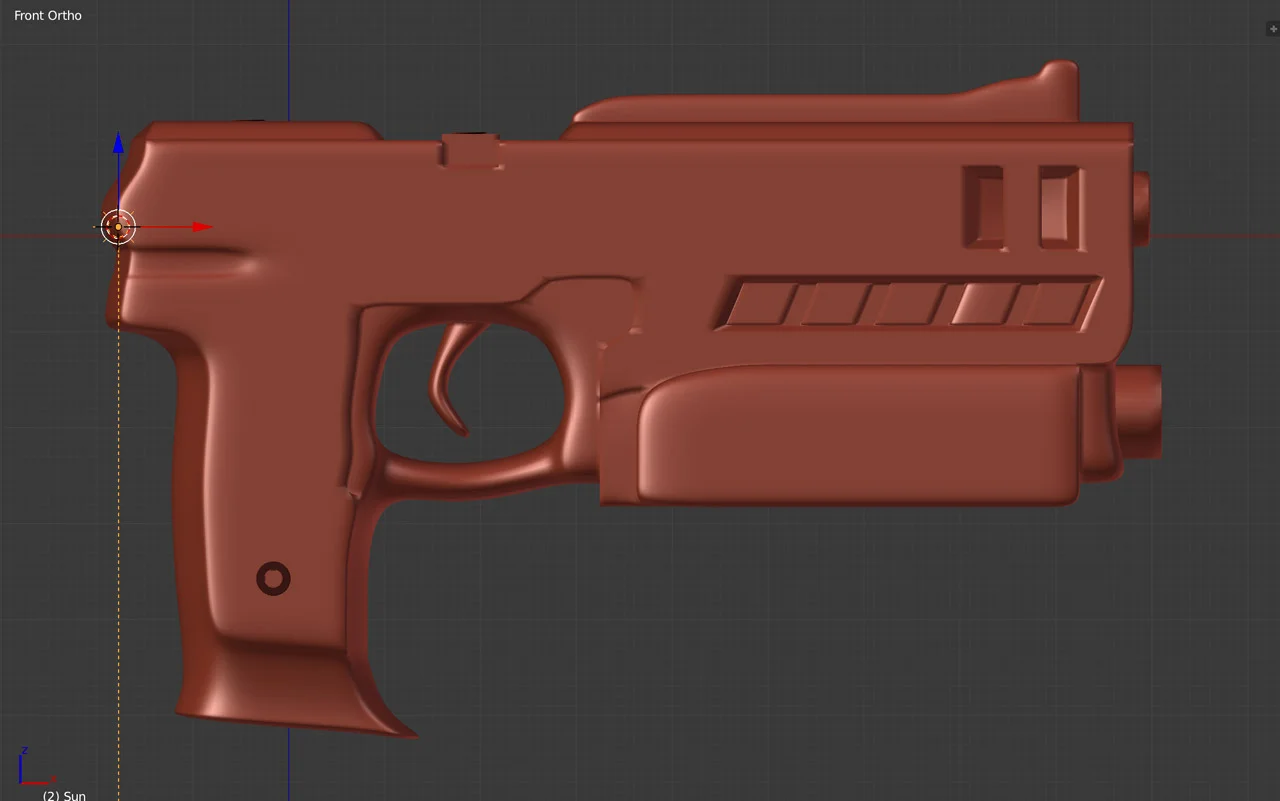 Some hard-surface props like Judge Dredd's "Lawgiver" pistol were modeled in Blender.