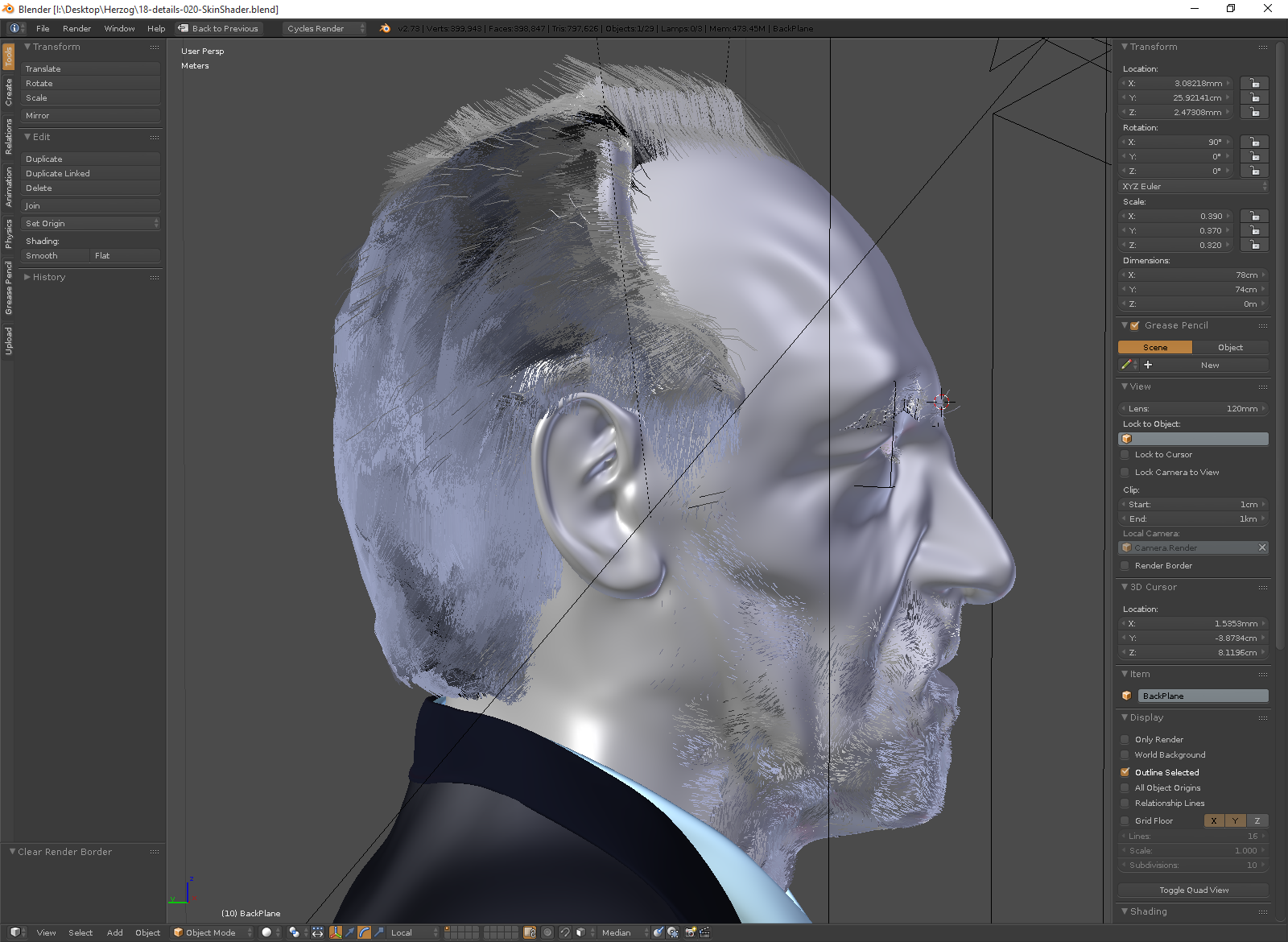 Hair particle systems in progress.