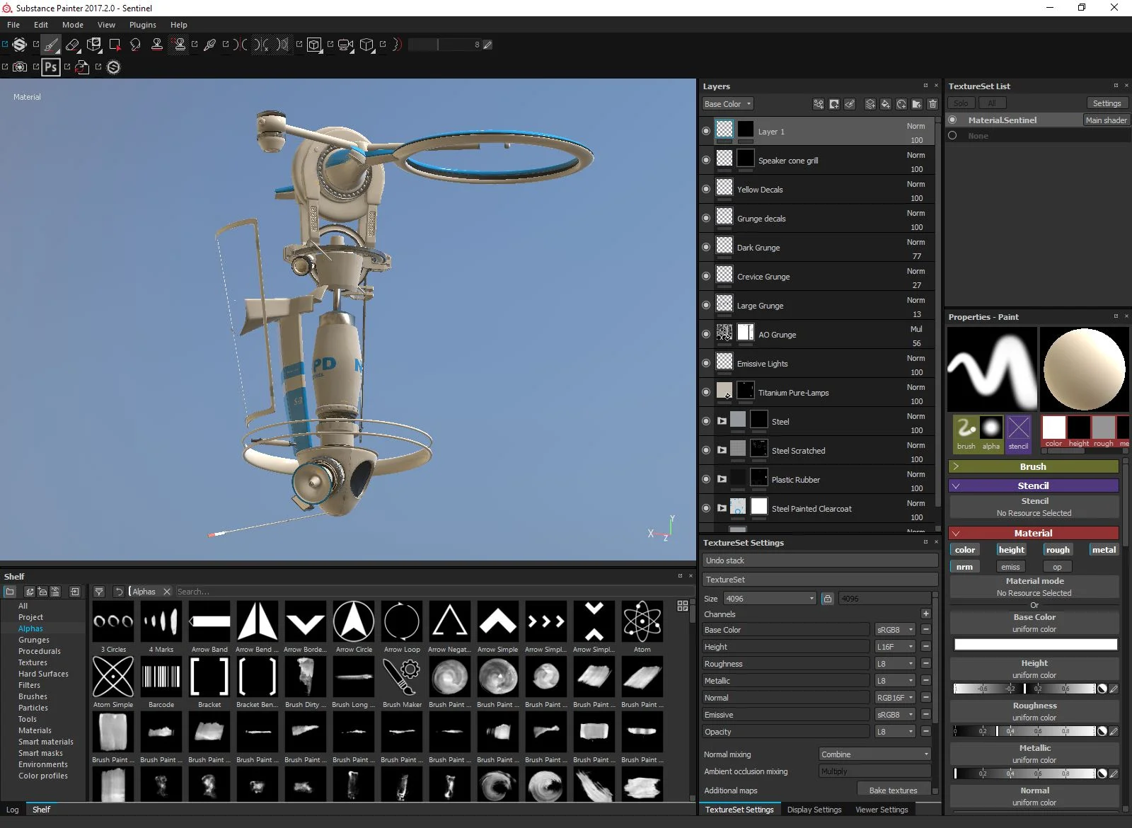 Finishing up texture work on the "Sentinel". Again, only unique geometry has been imported for texturing to save time.