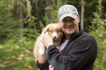 JC and his new owner, "Dad", Andy, on pickup day. Photo credit Morgan Taylor.