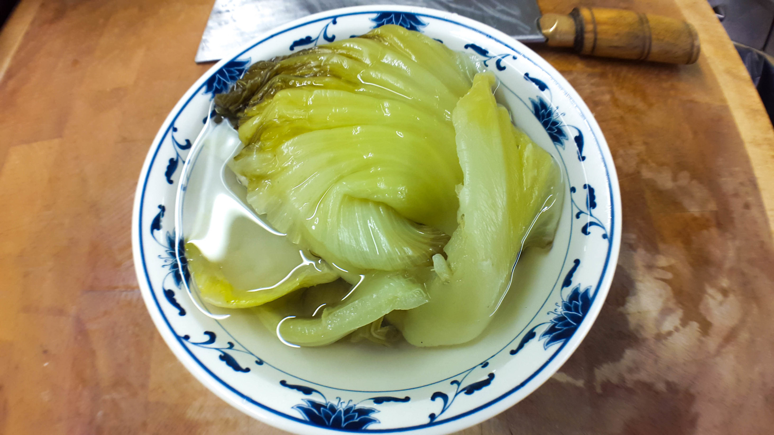 Salted Mustard Leaves (Xian Chai) - I'd recommend soaking these in water as you prepare everything else to take out some of the excess salt in the leaves, as the flavour can be a little strong!
