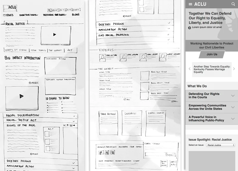 ACLU Desktop & Mobile Wireframes