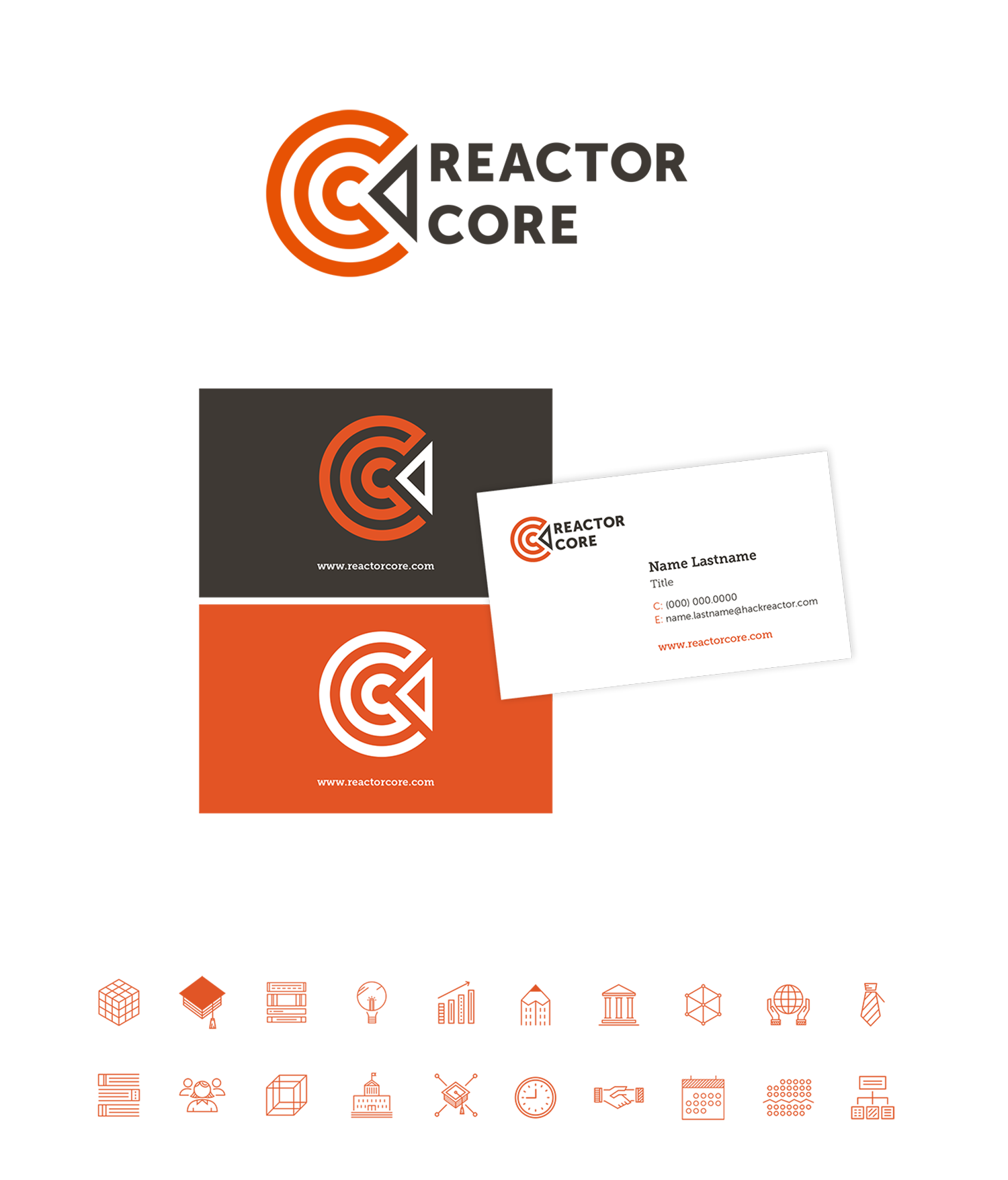 Branding for Hack Reactor's parent brand Reactor Core.