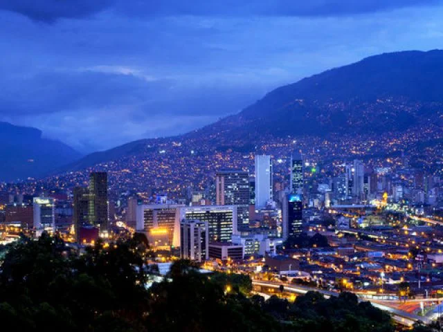 Overlooking the city of Medellín at dusk.