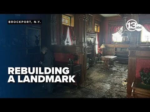 One year after devastating fire, work continues to rebuild historic home in Brockport