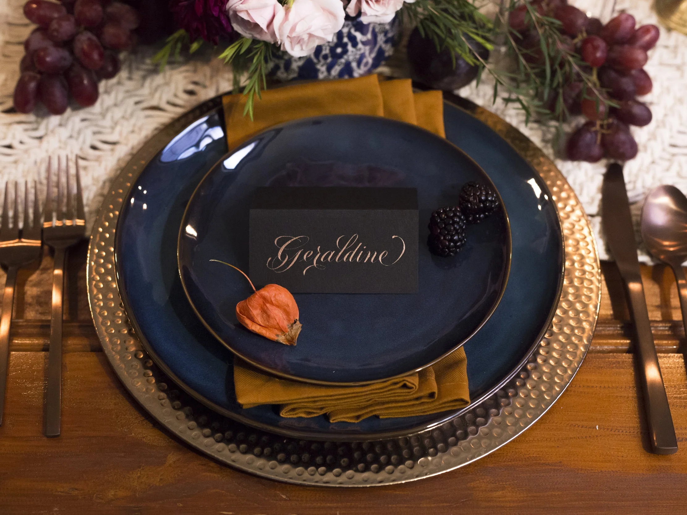 Copper Calligraphy Place Cards