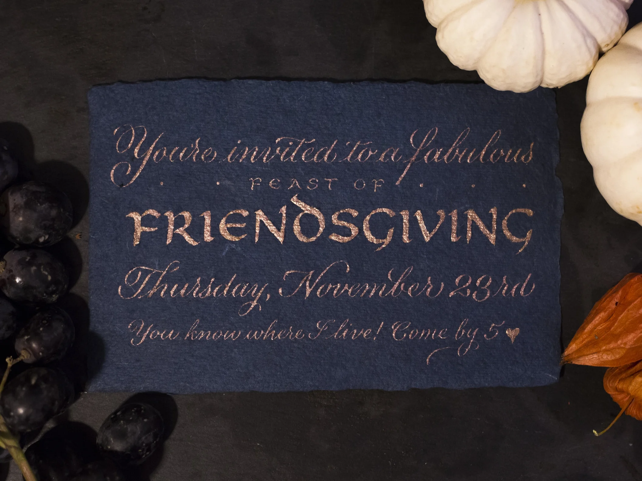 Friendsgiving Dinner party invitation // calligraphy by www.chavelli.com