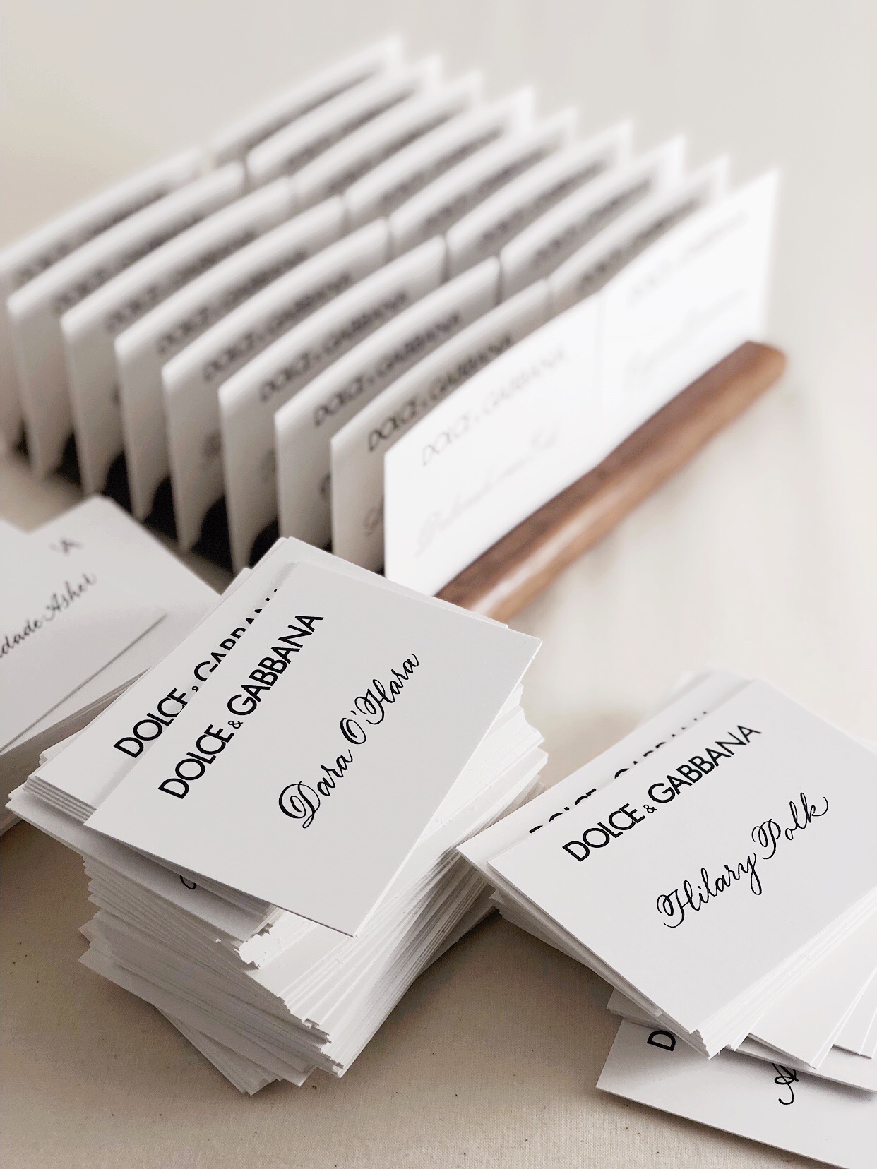 Dolce & Gabbana event place cards // calligraphy by Chavelli www.chavelli.com